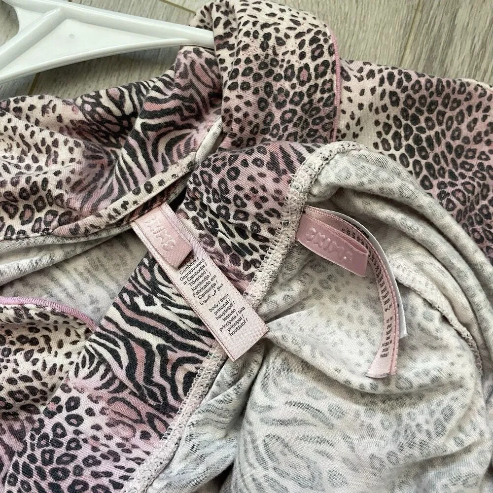 Skims Pajama Set animal print button up long sleeve pants womens Pink medium